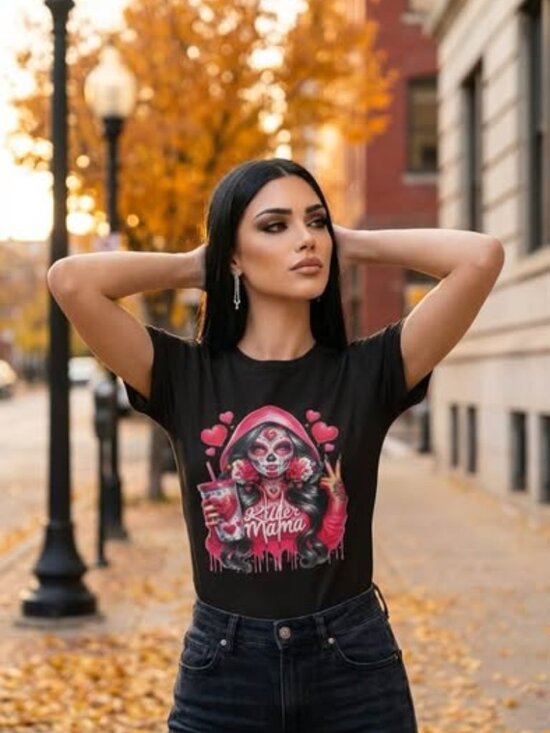 Gildan Tops - Killer Mama Sugar Skull Graphic T-Shirt Black Gildan Size M New